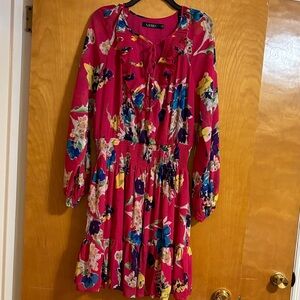 Lauren Ralph Lauren Fuchsia Floral Ruffle-Front Dress